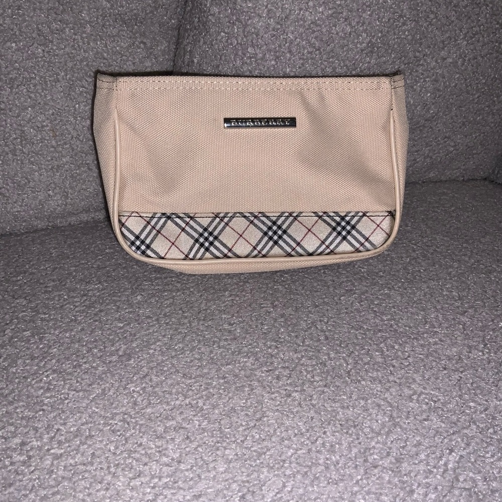 Burberry Tan Cosmetic Bag with Plaid Accent